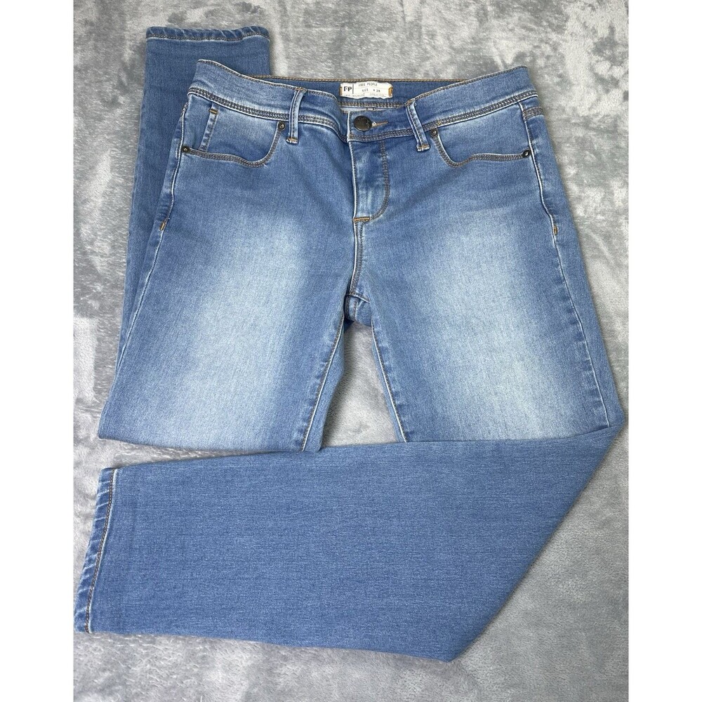 FP Free People NWOT womens mid rise faded skinny premium jeans w28 boho chic
